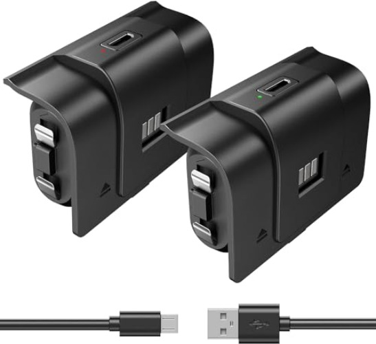 Rechargeable Xbox Battery Pack for 【Xbox One/Xbox Series X|S 】【1 Battery=40H Playtime】 Fast Charging Xbox Accessories Rechargeable Xbox Series/One Controller Batteries for Xbox One S/One X/Elite1 - 2 Pack-Black