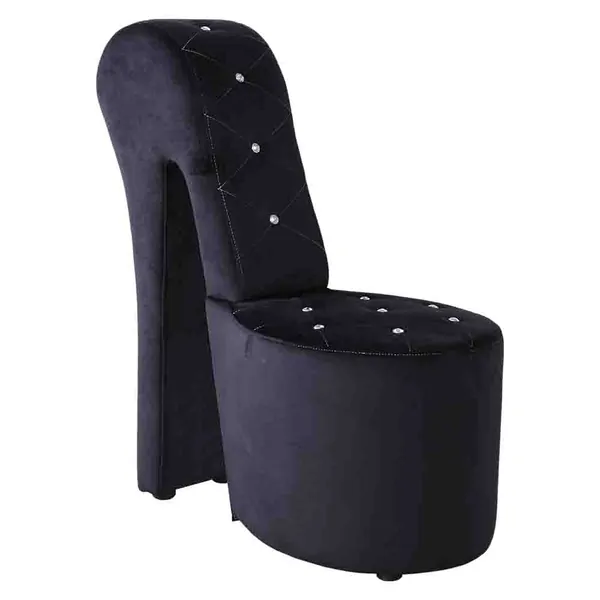 Best Master Furniture High Heel Velvet Shoe Chair with Crystal Studs, Black