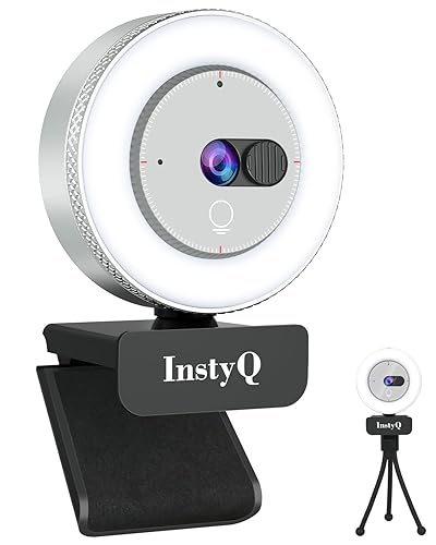 InstyQ 1080P Webcam with Light - Web Camera with Built-in Privacy Cover & Microphone, Web Cam w/ 90° View, Plug&Play USB Webcam for Streaming, Calls/Conference, Zoom/Skype/YouTube, PC/Laptop/Desktop - 1080P - with Light