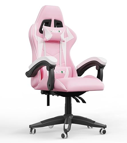 Racingreat Gaming Chair,Ergonomic Gaming Chair for Adults, Height Adjustable Reclining Computer Game Chair Comfortable with Headrest and Lumbar Support (Pink) - Pink - Without Footrest