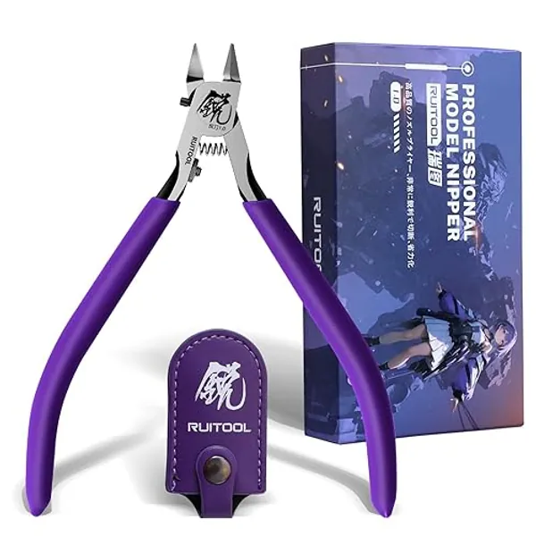 RUITOOL Model Nippers, Model Tools for Beginners to Repair and Fix Plastic Models, Ultra-thin Single-edged Non-slip Grip, 4.7 Inch Sharp Cutters for Model Building - RM 1.0-Purple