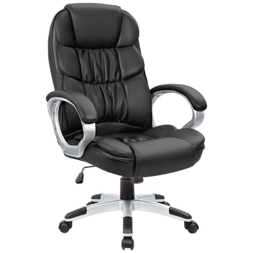 Homall Office Chair High Back Computer Chair Ergonomic Desk Chair, PU Leather Adjustable Height Modern Executive Swivel Task Chair with Padded Armrests and Lumbar Support (Black) - Black