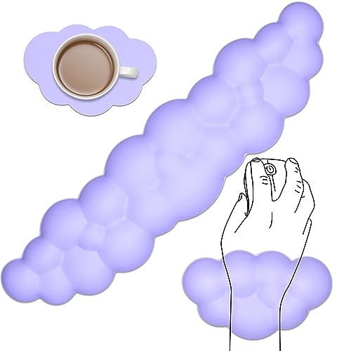 JIKIOU Upgrade Leather Cloud Keyboard Wrist Rest, Cloud Wrist Rest with Non-Slip PU Base, Comfortable Memory Foam Wrist Rest for Computer Laptop Mac Gaming Office and Pain Relief Christmas Wish Gift - Purple