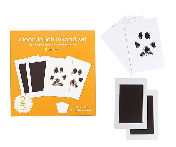 Pearhead Paw Print Clean-Touch Ink Pad, Mess Free Inkless Pet Impression Kit, Safe for Cats and Dogs, Pawprint Keepsake, Pack of 2 - 2 Pack Pet Ink Pad, Black
