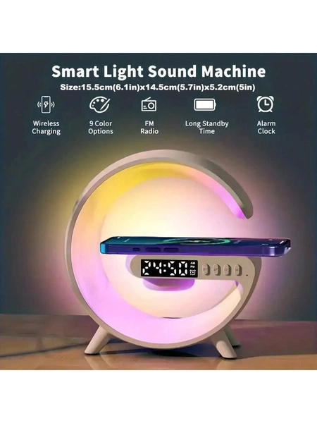 White Smart Creative G-shaped Form Cool Wireless Charging Wireless Connection Gaming Room Lamp With Multiple Rgb Modes Changing, Ideal Gift For Men, Suitable For Desktop, Desk, Nightstand, Living Room, Bedroom Atmosphere Lighting