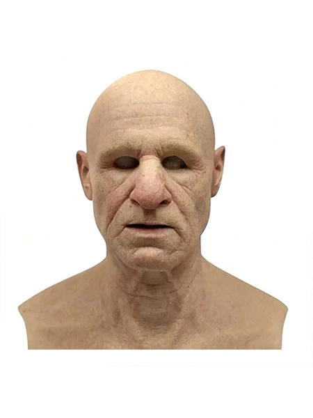 1pc Halloween Bald Old Man Terrifying Mask With White Hair