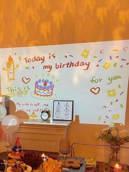 1pc Birthday Projection Lamp, Creative Plastic Birthday Projection Ambient Light For Birthday Party