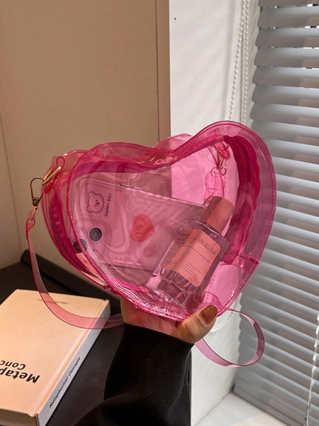 Pink Novelty Bag Heart Design Zipper, Clear Bag pink