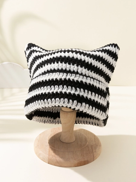 1pc women Cute Two Tone Knit Hat Y2K Style