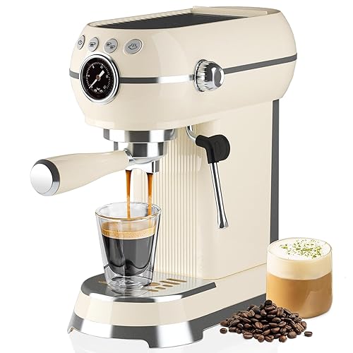 SUSTEAS Espresso Machine with Milk Frother, 20 Bar Espresso Maker for Latte and Cappuccino, Expressions Coffee Machine with Removable Water Tank, Beige - Beige