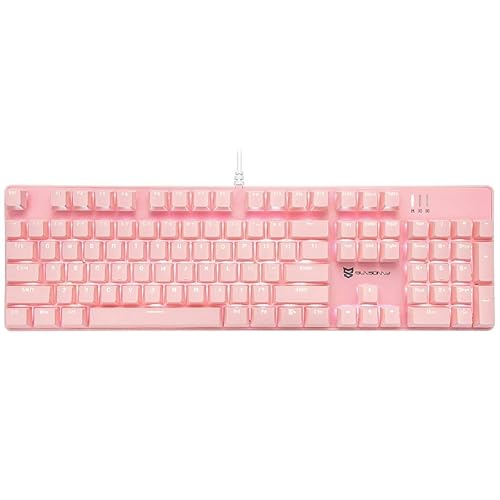 Qisan Mechanical Gaming Keyboard Wired White Led Backlit Keyboard Blue Switch Full Size 104 Keys US Layout | Computer Keyboard | Gaming Accessories | Mechanical Keyboard | Ergonomic Keyboard - Blue Switch Pink1