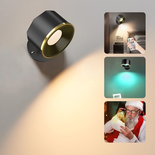 MLOQI LED Wall Light with 16 Colors Wall Sconces with Rechargeable Battery, Dimmable,Touch Control, Remote Control,360° Free Rotation, Modern Wall Lamp for Bedroom Cabinet Basement Painting (Black)