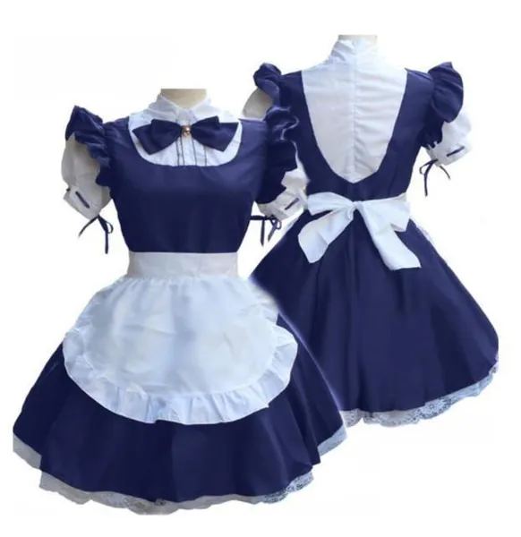 Short Sleeve Retro French Maid Costume | Blue / L