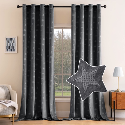 MIULEE Grey Velvet Curtains with Star Embossed for Bedroom Kid Living Room 108 Inches Long Blackout Curtain Drapes for Thermal Insulated Room Darkening Soundproof 2 Elegant Grommet Curtain Panels