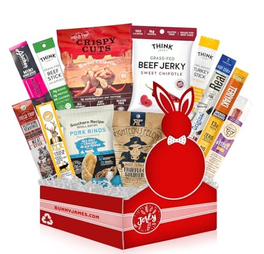 Beef Jerky Gift Baskets for Men - Healthy & Exotic Jerky Variety Pack w Meat Snacks, Pork Rinds, Venison, Chicken, Pork & Beef Sticks - Unique Dad Birthday Gifts, Great Gifts For Men Who Want Nothing - Premium Jerky Box