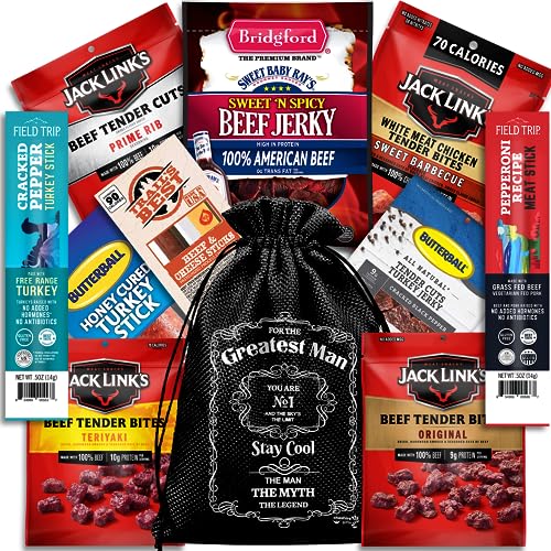 Beef Jerky Gift Baskets For Men - Dad Gifts, Birthday Gifts For Men Who Have Everything With Beef Jerky Variety Pack - Mens Gifts, Dad Birthday Gift, Care Package For Men, Husband Birthday Gift By - Black For The Greatest Man