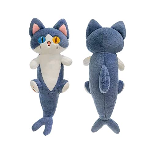 OOPSHANA Lovely Plush Shark Cat Doll Cute Cartoon Soft Stuffed Shark Kitten Pillow Long Throw Sleeping Pillow Doll Toy Gift for Kids Girlfriend,19.7/33/53Inches - Blue - 50CM