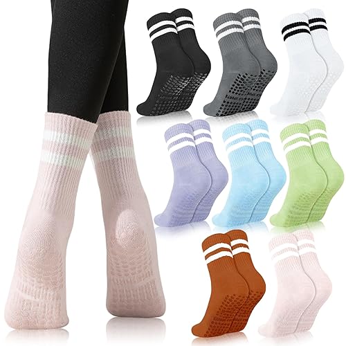 8 Pairs Long Women's Grip Yoga Socks Anti-slip Grip Socks Anti-slip Socks for Pilates, Ballet, Dance, Yoga