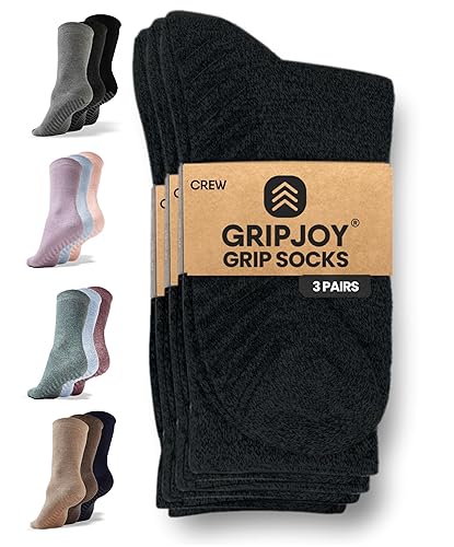 Gripjoy Grip Socks Non Slip Socks for Women Men - Non Skid Hospital Socks – 3 pk - Small-Medium - Black