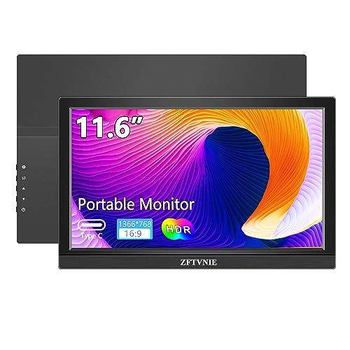 ZFTVNIE 11.6" Portable Monitor 1366*768P HD External Monitor Portable Screen for Laptop/PCs/PS4/PS5/Switch, with Built-in Stand/Speaker/HDMI/Type-C Port - 11.6"