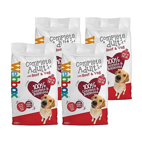 Webbox Complete Dry Dog Food (Adult), Beef and Vegetables - Wholegrain Cereals with Added Calcium and Essential Oils, Made in the UK (4 x 2.5kg Bags)