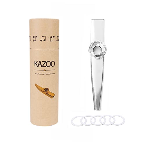 Alnicov - Kazoo in metallo, Kazoo in lega di alluminio, con 5 diaframmi per flauto Kazoo e una bella scatola, per accompagnare strumenti musicali, ukulele, chitarra (argento)