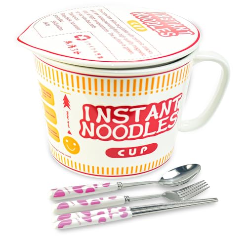 LIMITADA Set di Ciotola per Ramen con Coperchio Ciotola per Cereali in Ceramica con Stoviglie in Acciaio Inox Ciotola di Ceramica Giapponese con Manglia per Pasta Istantanea Zuppe Dessert - 1000ML - A