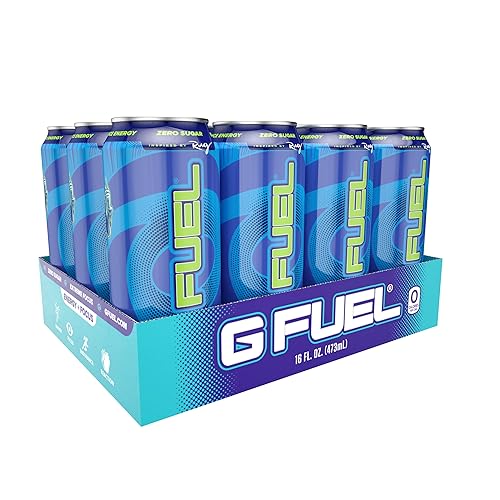 G Fuel Chug Rug Energy Drink, Sugar Free, Healthy Drinks, Zero Calorie, 300 mg Caffeine per Carbonated Can, Sour Blue Flavor, Focus Amino, Vitamin + Antioxidants Blend - 12 Pack - Sour Blue