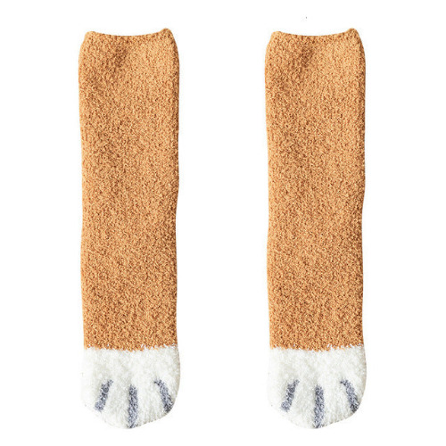 Kawaii Warm Cat Paw Fuzzy Socks - 1 x Ginger