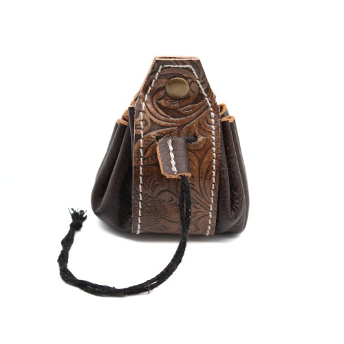 Small Single Polyhedral Dice Set Pouch | Handmade Leather Bag - BROWN/DARK BROWN