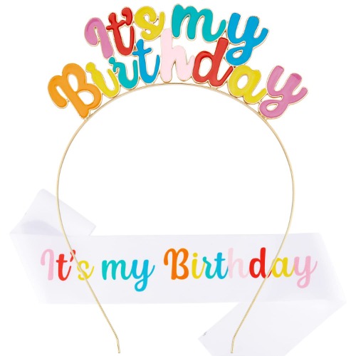 CHANACO Birthday Sash & Birthday Headband Set, Birthday Crowns for Women, Birthday Crown, Birthday Decorations for Women - Multicolor