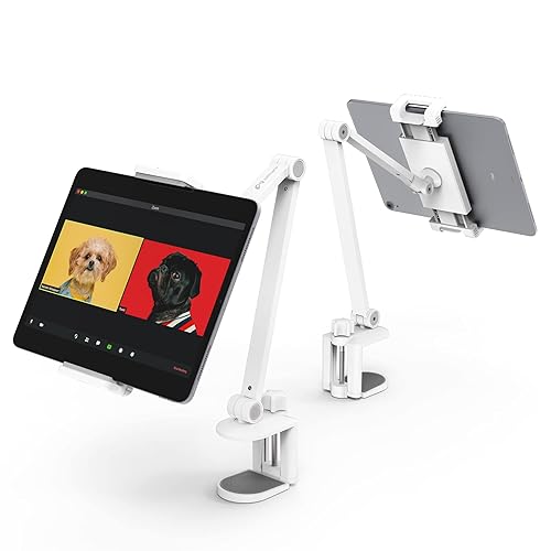 Inifispce iPad Desk Mount, Tablet Holder, Multi-Angle Adjustable Tablet Stand for 4.7''- 13'' Screen Microsoft Surface Pro Series, iPad Series(White) - White