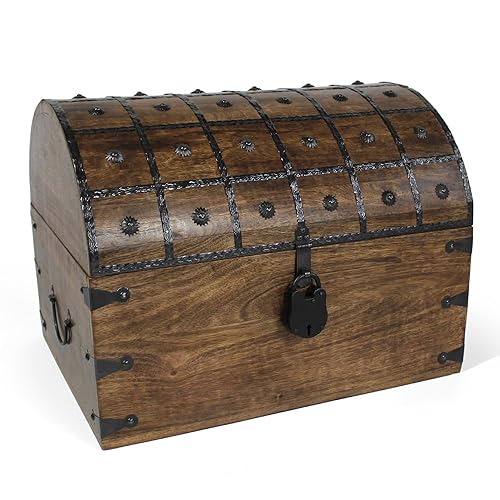 Nautical Cove Pirate Treasure Chest with Iron Lock and Skeleton Key - Wooden Storage and Decorative Box (XXX-Large 21 x 15.75 x 15.75) - XXX-Large 21 x 15.75 x 15.75
