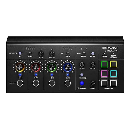 Roland BRIDGE CAST X Dual Bus Gaming Mixer & Video Capture | Pro Audio Streaming Interface for Online Gamers & More | 32-Bit Hardware DSP | USB-C Windows and Mac Connectivity | XLR Mic Support - Bridge Cast X