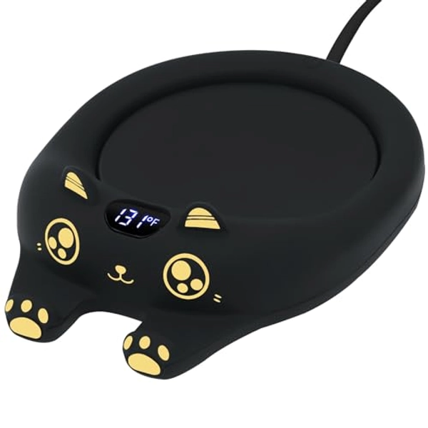 PUSEE Mug Warmer,Coffee Warmer for Desk Coffee Cup Auto Shut Off,Smart Candle with 3 Temp Settings,Electric Beverage Plate Coffee,Cocoa,Tea,Water and Milk (Not Include Cup),Adorable Black