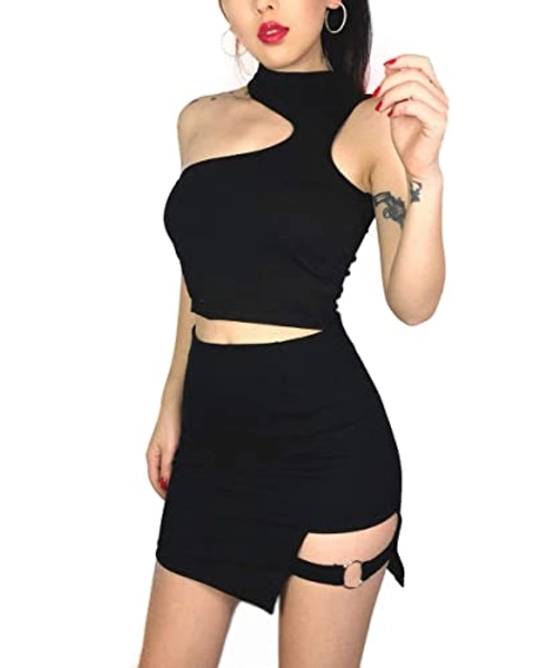 Womens Asymmetrical Skirt Black High Waist Gothic Punk Dance Mini Short Skirts Bodycon Clubwear