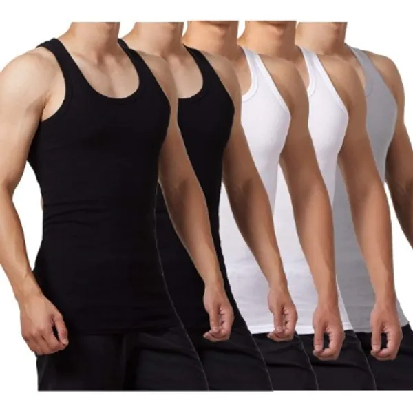 FALARY Mens Vest Tops Pack of 5 Tank Tops Fitted 100% Cotton