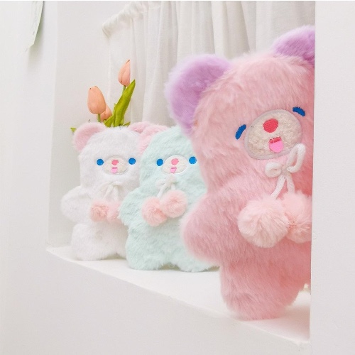 Fuzzy Pastel Bear Stationary Bag - Pink Bear