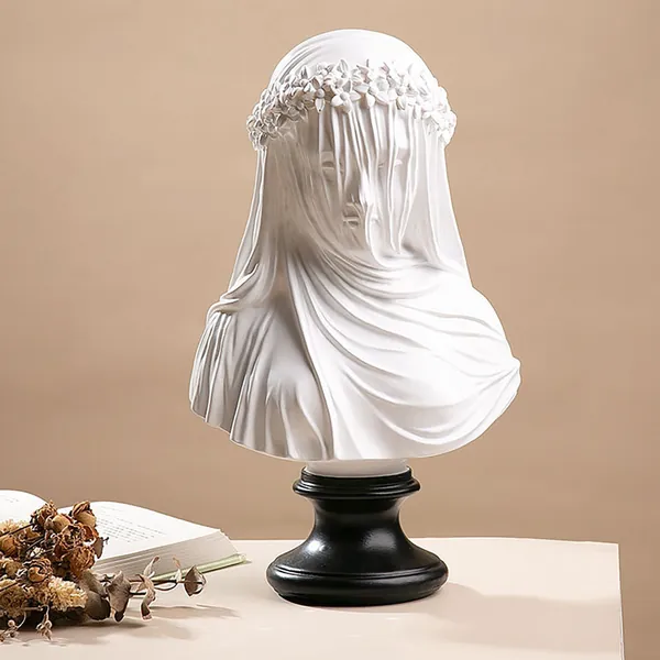 Grande sculpture de buste de dame voilée, sculpture gothique de la dame voilée, sculpture de la mère Marie, sculpture de buste de tête de châle gothique, statue en résine