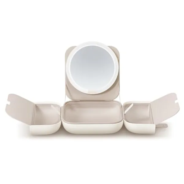 AMIRO M2 LumoCube Makeup Mirror with Bag - Portable LED Makeup Mirror with Lights, 5-Level Brightness, 3-Color Lights - Travel Makeup Organizer - White