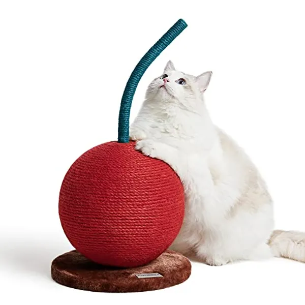 VETRESKA Cherry Cat Scratching Post, 22.64" Tall Cat Scratcher with Sisal Rope Ball, Vertical Cat Scratch Post Claw Scratchers for Indoor Cats, Kitten Supplies