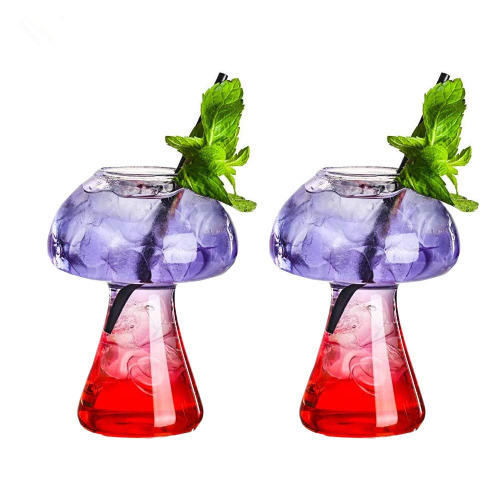 Mushroom Glasses Creative Mushroom Cocktail Glass Cup Set of 2 Clear Mushroom Shaped Drinks Cups 250ml Wine Glasses for Party Novelty Mushroom Glasses Drinking for KTV Bar Club (Transparent) - Transparent2