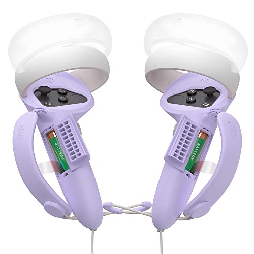 KIWI design Controller Grips Cover with Battery Opening Adjustable with Knuckle Straps, Suitable for Large Hands Compatible with Quest 2 Accessories (Purple) - Purple