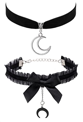 Sacina Gothic Crescent Moon Choker Necklace, Sun Necklace, Star Necklace, Black Steampunk Victorian Velvet Choker, Black Choker, Boho Choker Necklace, Goth Choker,Goth Gift for Women, Girls - 5