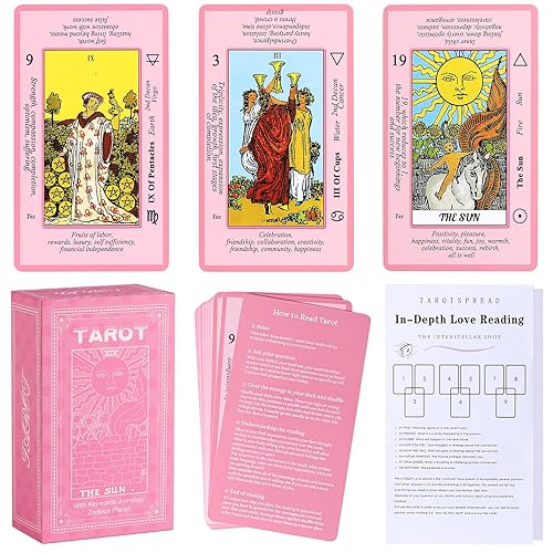 Myripoly Pink Tarot Cards Deck Set for Beginners with Meanings On Them-Tarot Card with Guidebook-(Free Velvet Tarot Bag Pouch) - Tarot Cards for Beginners（only Card)