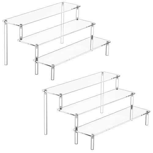 HENABLE 2PCS Large Acrylic Display Risers, Perfume Stand Organizer, Clear Acrylic Shelf Risers for Display Stands for Food, Tabletop Use, Amiibo Funko POP Figure, 3 Tier Clear Cupcake Stand Risers - 2PACKS Large 11.6 IN