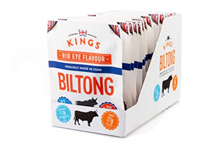 Kings Rib Eye Flavour Beef Biltong Box of 16 x 35g Packs