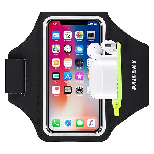 Running Armband with Earphone Bag Cell Phone Armband for iPhone 16 15 Pro 14 Plus 13 11 XR XS, Galaxy S24/S10 Water Resistant Sports Phone Holder Case & Zipper Slot Car Key Holder for 6.5 inch Phone - M: Medium Arm - Black (Up to 6.7'')