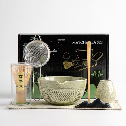 DWEHIXBUY Japanese Matcha Ceremony Accessory, Matcha Whisk, Traditional Scoop (Chashaku), Tea Spoon, Whisk Holder, 1 tea bowl, 1 tea siev, The Perfect Set to Prepare a Traditional Cup of Matcha. - DWEHIXBUY05
