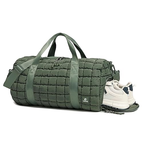 Quilted Duffel Bag for Women, Puffer Gym Duffle Bag with Shoe Compartment Lightweight Large Crossbody Sport Bag Travel Tote JasperGreen - JasperGreen